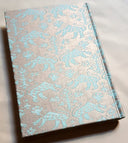 Fortuny Fabric Covered Journal Hardcover Notebook Aquamarine & Silvery Gold Richelieu Pattern
