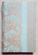 Fortuny Fabric Covered Journal Hardcover Notebook Aquamarine & Silvery Gold Richelieu Pattern