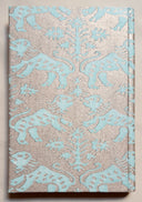 Fortuny Fabric Covered Journal Hardcover Notebook Aquamarine & Silvery Gold Richelieu Pattern