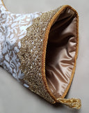 Luxury Christmas Stocking Fortuny Fabric Ivory & Gold Delfino Pattern