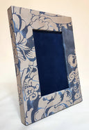 Fortuny Fabric Covered Tabletop Picture Photo Frame Midnight Blue & Silvery Gold Dandolo Pattern
