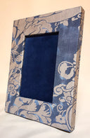 Fortuny Fabric Covered Tabletop Picture Photo Frame Midnight Blue & Silvery Gold Dandolo Pattern