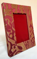 Rubelli Silk Lampas Fabric Covered Tabletop Picture Photo Frame Ruby Red & Gold Belisario Pattern