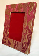 Rubelli Silk Lampas Fabric Covered Tabletop Picture Photo Frame Ruby Red & Gold Belisario Pattern