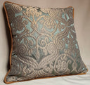 Handmade Decorative Pillow Made With Silk Jacquard Rubelli Fabric Celadon Green & Gold Trebisonda Pattern