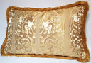 Handmade Decorative Pillow Made With With Brush Fringe Ivory and Gold Silk Lampas Rubelli Fabric Belisario Pattern