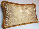Handmade Decorative Pillow Made With With Brush Fringe Ivory and Gold Silk Lampas Rubelli Fabric Belisario Pattern