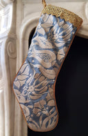 Luxury Christmas Stocking Fortuny Fabric Midnight Blue & Silver Melagrana Pattern