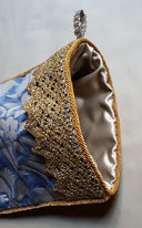 Luxury Christmas Stocking Fortuny Fabric Midnight Blue & Silver Melagrana Pattern