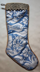 Luxury Christmas Stocking Fortuny Fabric Midnight Blue & Silver Melagrana Pattern