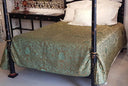 King Size Bedspread Green & Gold Silk Jacquard Rubelli Fabric Les Indes Galantes Pattern