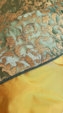 King Size Bedspread Green & Gold Silk Jacquard Rubelli Fabric Les Indes Galantes Pattern