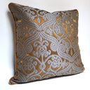 Handmade Decorative Pillow Made With Silk Jacquard Rubelli Fabric Dark Bronze & Silver Trebisonda Pattern