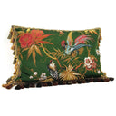 Handmade Decorative Pillow With Tassel Trim Emerald Green Silk Brocade Luigi Bevilacqua Fabric Uccelli Pattern
