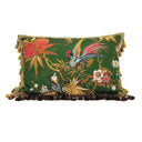 Handmade Decorative Pillow With Tassel Trim Emerald Green Silk Brocade Luigi Bevilacqua Fabric Uccelli Pattern