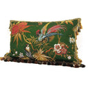 Handmade Decorative Pillow With Tassel Trim Emerald Green Silk Brocade Luigi Bevilacqua Fabric Uccelli Pattern