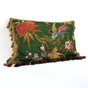 Handmade Decorative Pillow With Tassel Trim Emerald Green Silk Brocade Luigi Bevilacqua Fabric Uccelli Pattern