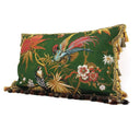 Handmade Decorative Pillow With Tassel Trim Emerald Green Silk Brocade Luigi Bevilacqua Fabric Uccelli Pattern