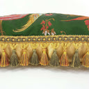 Handmade Decorative Pillow With Tassel Trim Emerald Green Silk Brocade Luigi Bevilacqua Fabric Uccelli Pattern