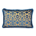 Luigi Bevilacqua Silk Heddle Velvet Indigo Blue Handmade Decorative Pillow With Brush Fringe Rinascimento Pattern