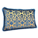 Luigi Bevilacqua Silk Heddle Velvet Indigo Blue Handmade Decorative Pillow With Brush Fringe Rinascimento Pattern