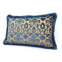 Luigi Bevilacqua Silk Heddle Velvet Indigo Blue Handmade Decorative Pillow With Brush Fringe Rinascimento Pattern
