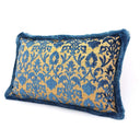 Luigi Bevilacqua Silk Heddle Velvet Indigo Blue Handmade Decorative Pillow With Brush Fringe Rinascimento Pattern