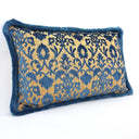 Luigi Bevilacqua Silk Heddle Velvet Indigo Blue Handmade Decorative Pillow With Brush Fringe Rinascimento Pattern