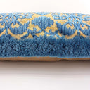 Luigi Bevilacqua Silk Heddle Velvet Indigo Blue Handmade Decorative Pillow With Brush Fringe Rinascimento Pattern