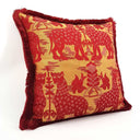 Handmade Decorative Pillow With Brush Fringe Trim Red Silk Brocatelle Luigi Bevilacqua Fabric Fiere Pattern