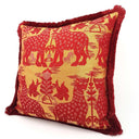 Handmade Decorative Pillow With Brush Fringe Trim Red Silk Brocatelle Luigi Bevilacqua Fabric Fiere Pattern