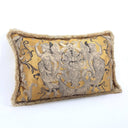 Handmade Decorative Pillow With Brush Fringe Antique Gold Silk Brocatelle Luigi Bevilacqua Fabric Grottesche Pattern