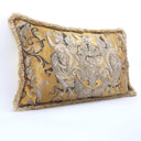 Handmade Decorative Pillow With Brush Fringe Antique Gold Silk Brocatelle Luigi Bevilacqua Fabric Grottesche Pattern