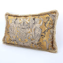 Handmade Decorative Pillow With Brush Fringe Antique Gold Silk Brocatelle Luigi Bevilacqua Fabric Grottesche Pattern