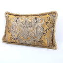Handmade Decorative Pillow With Brush Fringe Antique Gold Silk Brocatelle Luigi Bevilacqua Fabric Grottesche Pattern