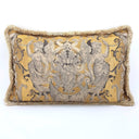 Handmade Decorative Pillow With Brush Fringe Antique Gold Silk Brocatelle Luigi Bevilacqua Fabric Grottesche Pattern