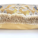 Handmade Decorative Pillow With Brush Fringe Antique Gold Silk Brocatelle Luigi Bevilacqua Fabric Grottesche Pattern