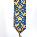 Luxury Table Runner with Pointed Ends And Tassels Luigi Bevilacqua Silk Heddle Velvet Indigo Blue Ca  d Oro Pattern