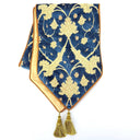Luxury Table Runner with Pointed Ends And Tassels Luigi Bevilacqua Silk Heddle Velvet Indigo Blue Ca  d Oro Pattern