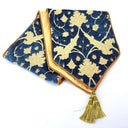Luxury Table Runner with Pointed Ends And Tassels Luigi Bevilacqua Silk Heddle Velvet Indigo Blue Ca  d Oro Pattern