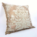 Handmade Decorative Pillow Made With Fortuny Fabric – Dandolo Aquamarine & Silvery Gold With Tassel Trim