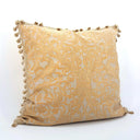 Handmade Decorative Pillow Made With Fortuny Fabric – Antique Yellow Monotones Uccelli Pattern With Tassel Trim