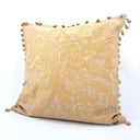 Handmade Decorative Pillow Made With Fortuny Fabric – Antique Yellow Monotones Uccelli Pattern With Tassel Trim