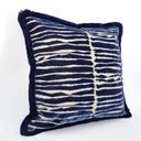 Handmade Decorative Pillow Made With With Brush Fringe Blue Jacquard Velvet Rubelli Fabric Modern Art Pattern