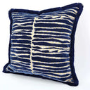 Handmade Decorative Pillow Made With With Brush Fringe Blue Jacquard Velvet Rubelli Fabric Modern Art Pattern