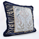 Handmade Decorative Pillow With Brush Fringe Blue Modern Art Rubelli Velvet With Luigi Bevilacqua Framed Front Panel