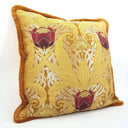 Handmade Decorative Pillow With Brush Fringe Antique Yellow Silk Brocade Luigi Bevilacqua Fabric Tulipani Pattern