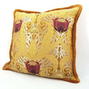 Handmade Decorative Pillow With Brush Fringe Antique Yellow Silk Brocade Luigi Bevilacqua Fabric Tulipani Pattern
