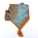 Luxury Table Runner with Pointed Ends And Tassels Silk Lampas Rubelli Fabric Sky Blue Sherazade Pattern