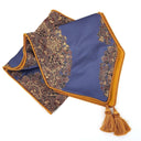 Luxury Table Runner with Pointed Ends And Tassels Silk Lampas Rubelli Fabric Purple Blue Sherazade Pattern